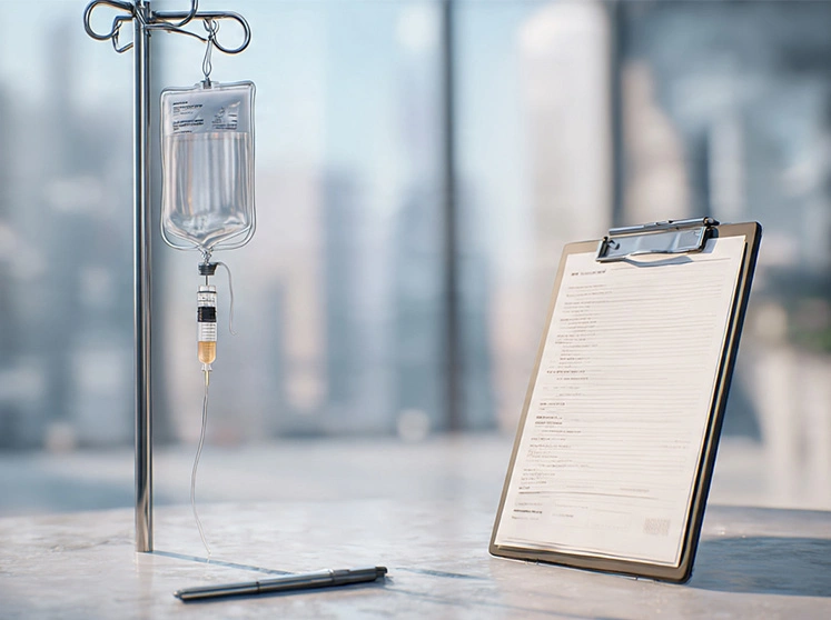 Clinical information and equipment prepared for an IV therapy guide