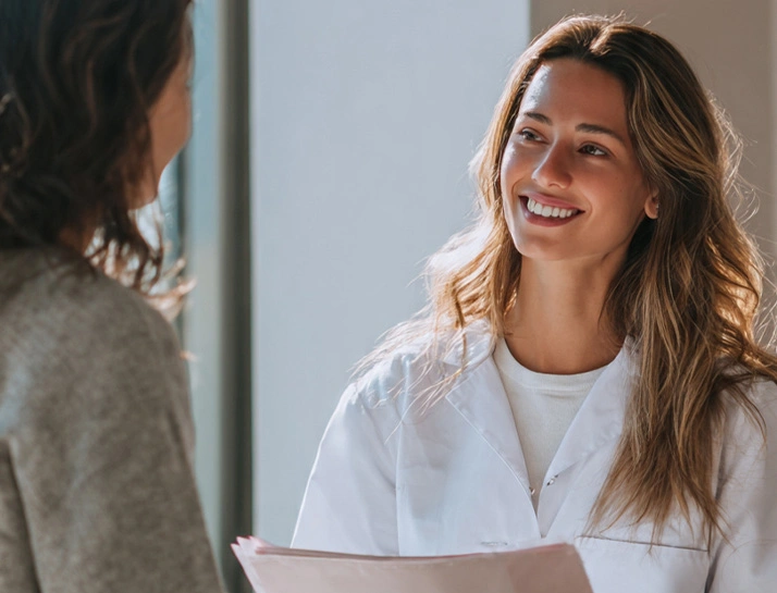 A clinician explaining IV therapy during an individual consultation