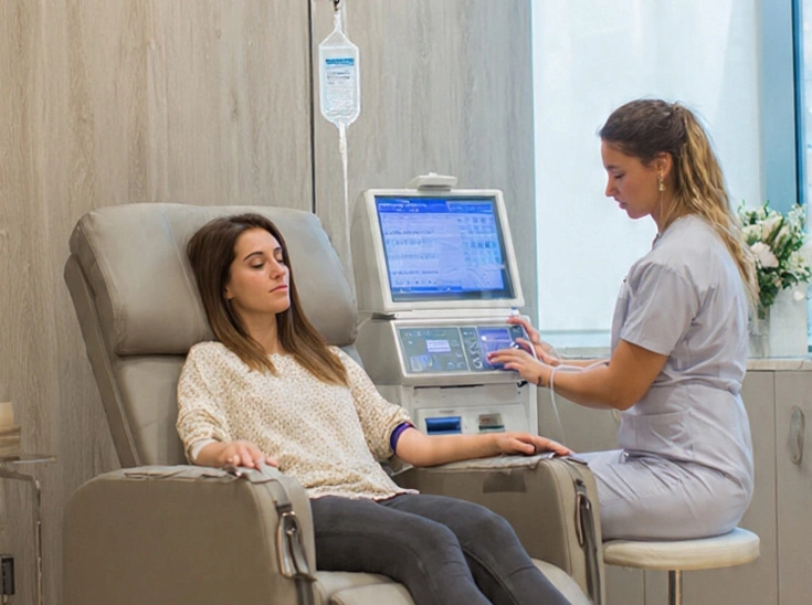 A clinician discussing whether IV therapy may be appropriate
