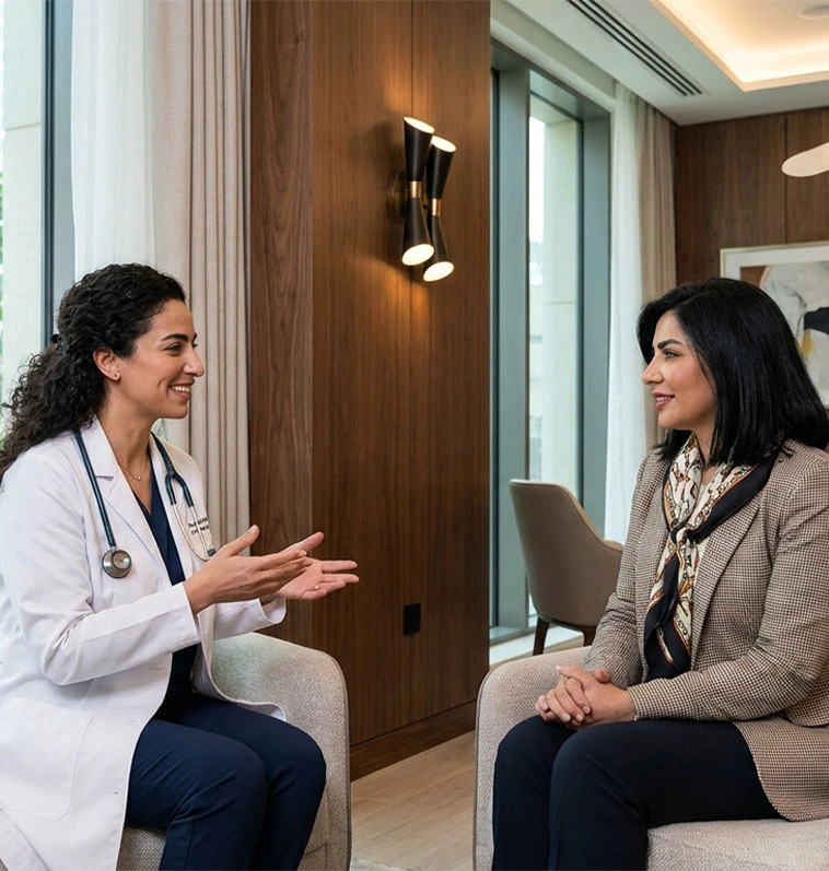 صورة توضيحية مولّدة بالذكاء الاصطناعي؛ لا تمثل مريضاً أو منشأة حقيقية.