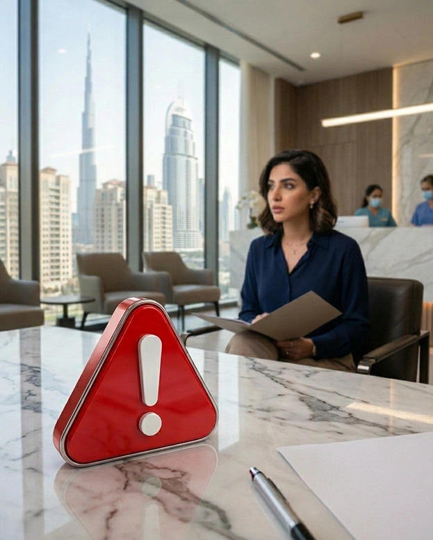 A patient arriving for a calm clinical conversation with a healthcare professional nearby